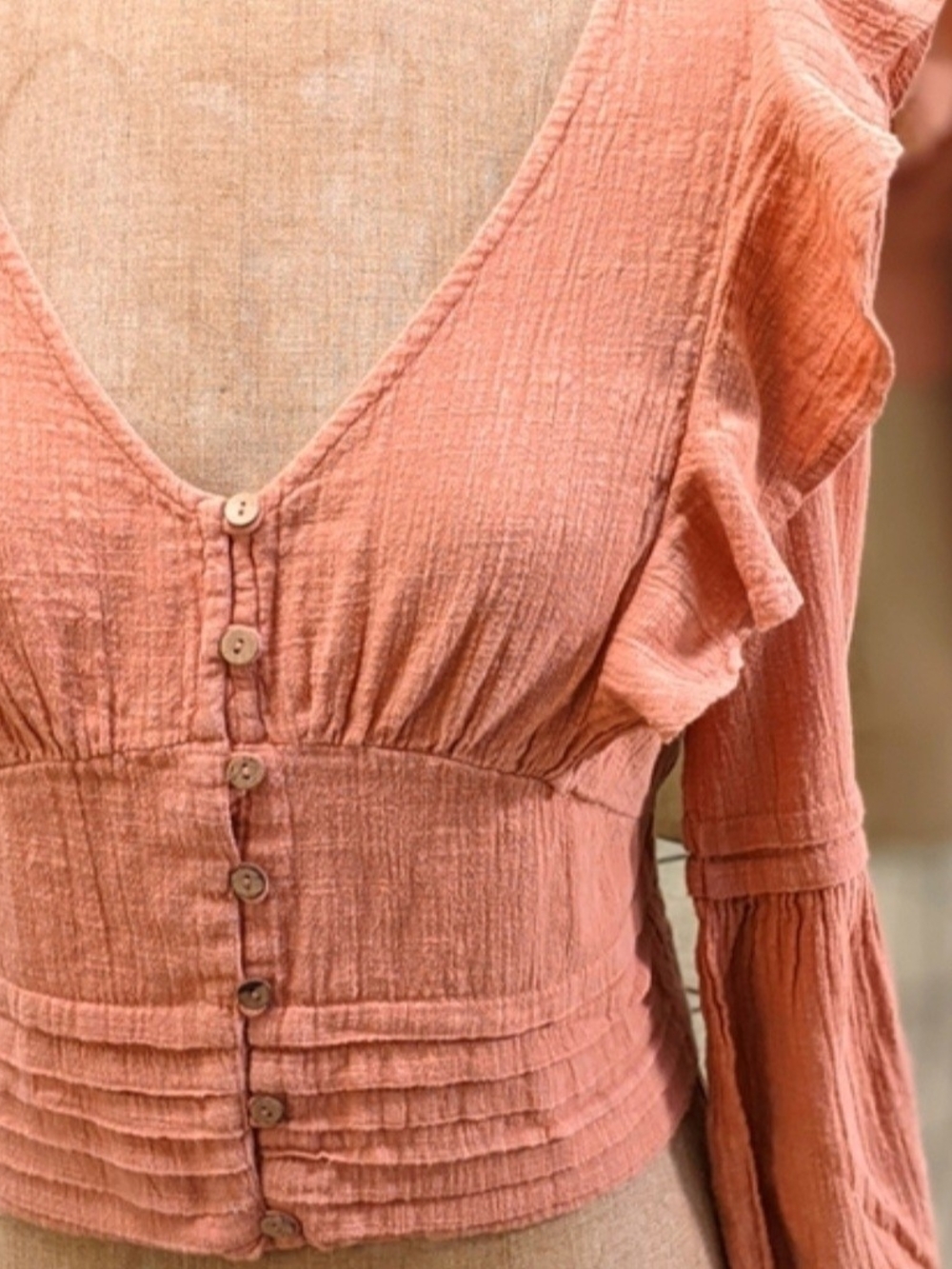 PRIMARK Rust Ruffle Button-Front Crop Top - Unbranded - Picture 6 of 8